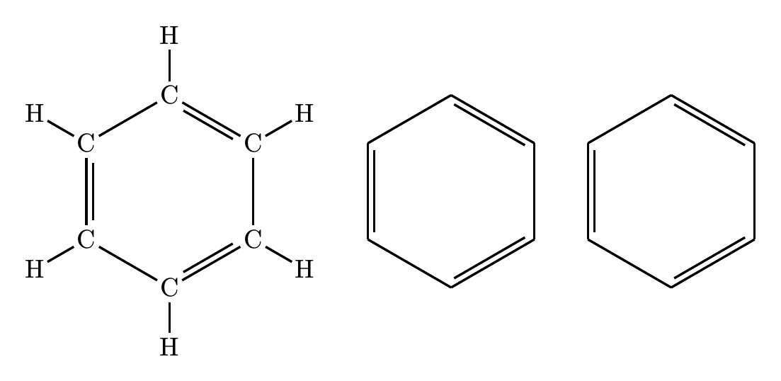 Full, abbreviated, and skeletal benzene