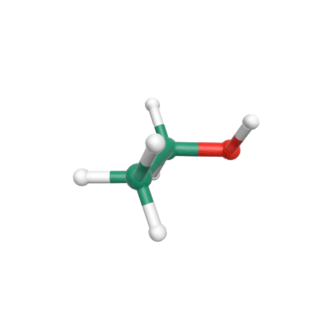 Ethanol rendered from a PubChem3D XYZ conformer with Molfig