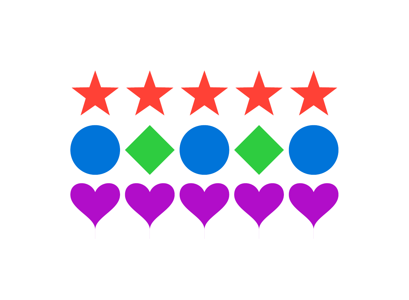 Mixed shapes example showing stars, circles, diamonds, and hearts
